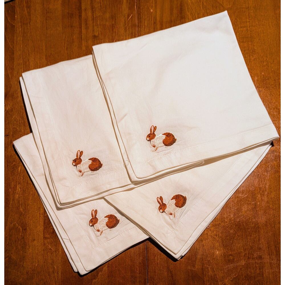 Pottery Barn Rabbit Bunny Easter Set of 4 Dinner Napkins